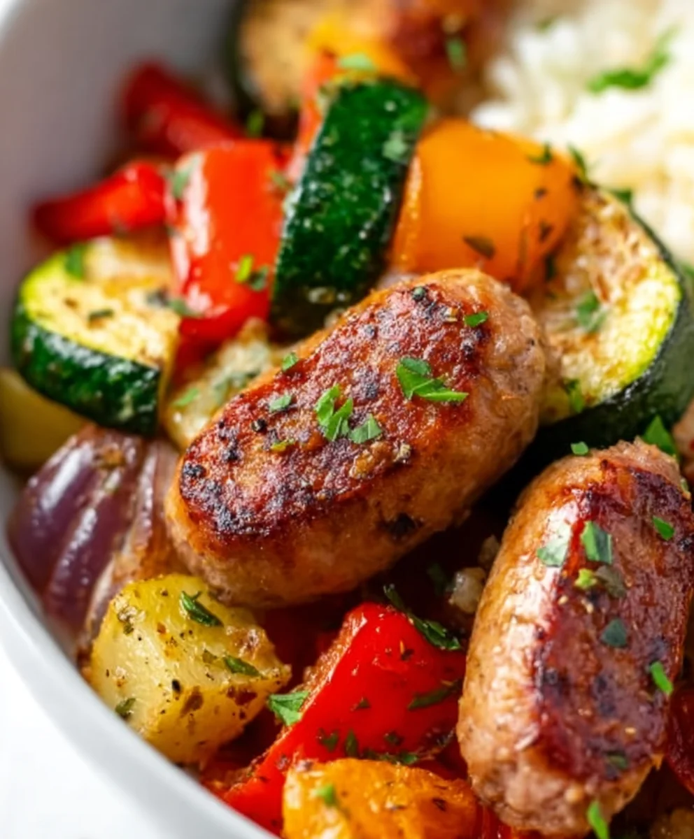 Quick Air Fryer Beef Sausage Veggie Meal