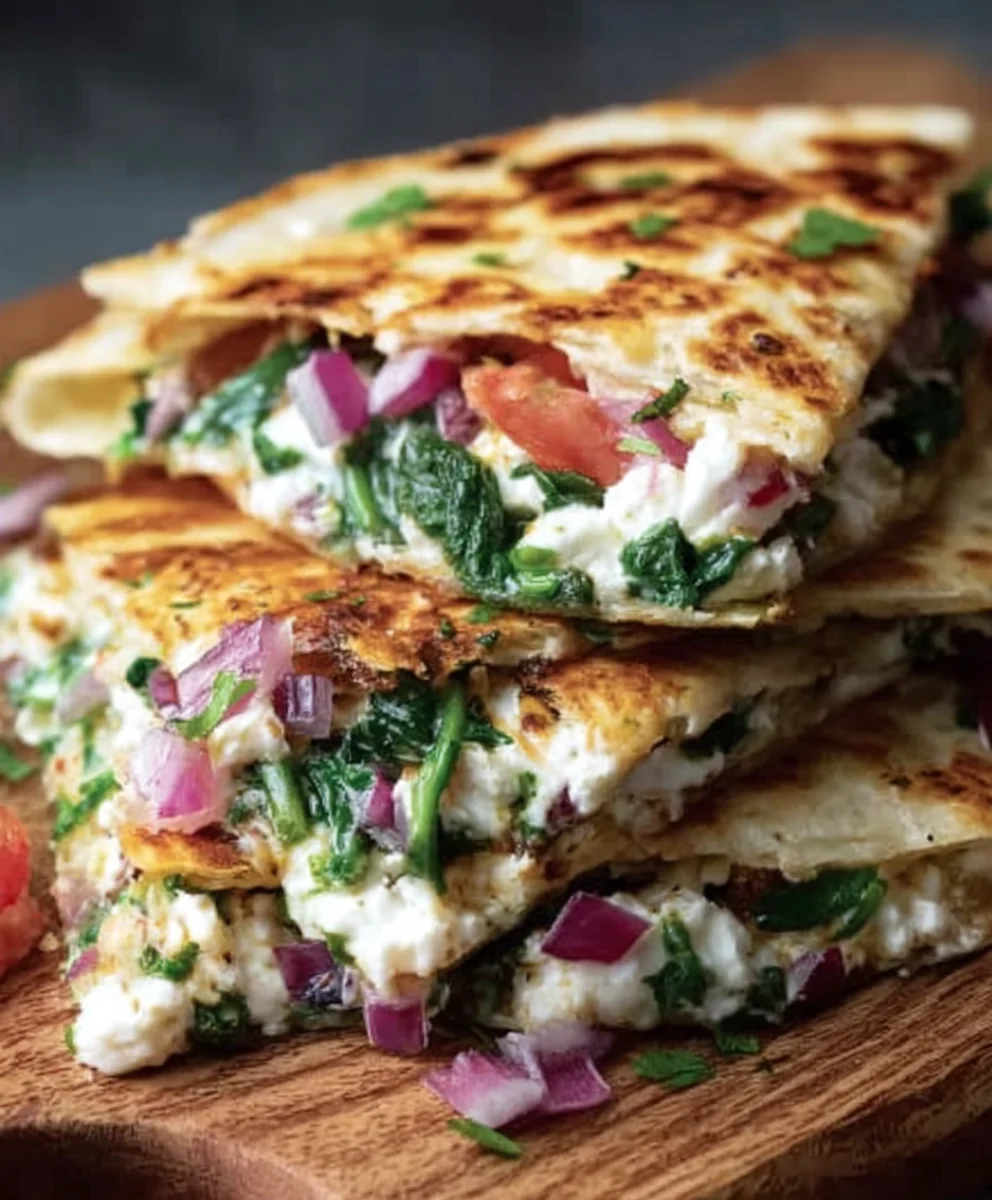 Mediterranean Spinach Feta Quesadillas Recipe