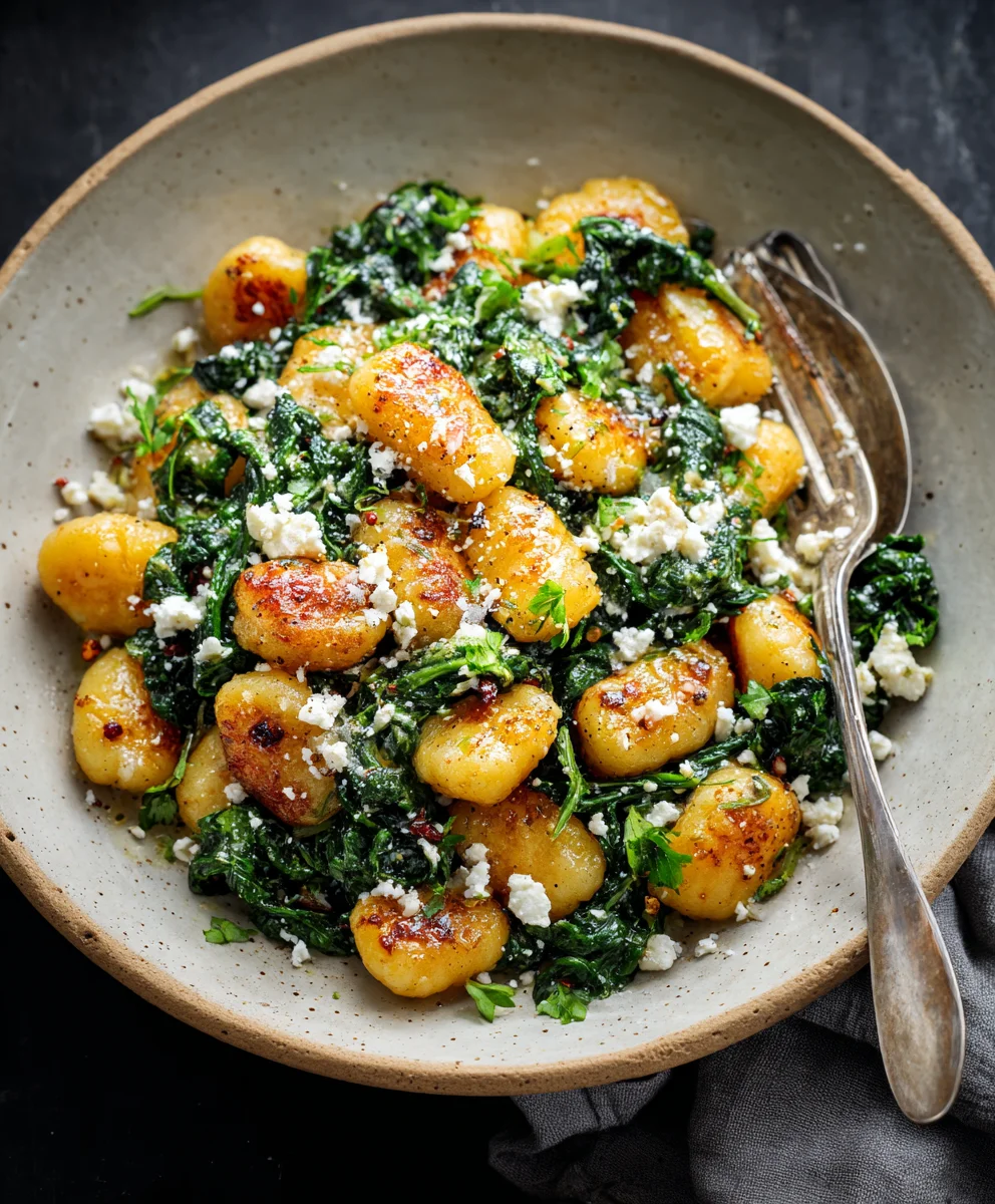 Crispy Gnocchi Spinach Feta Easy Meal