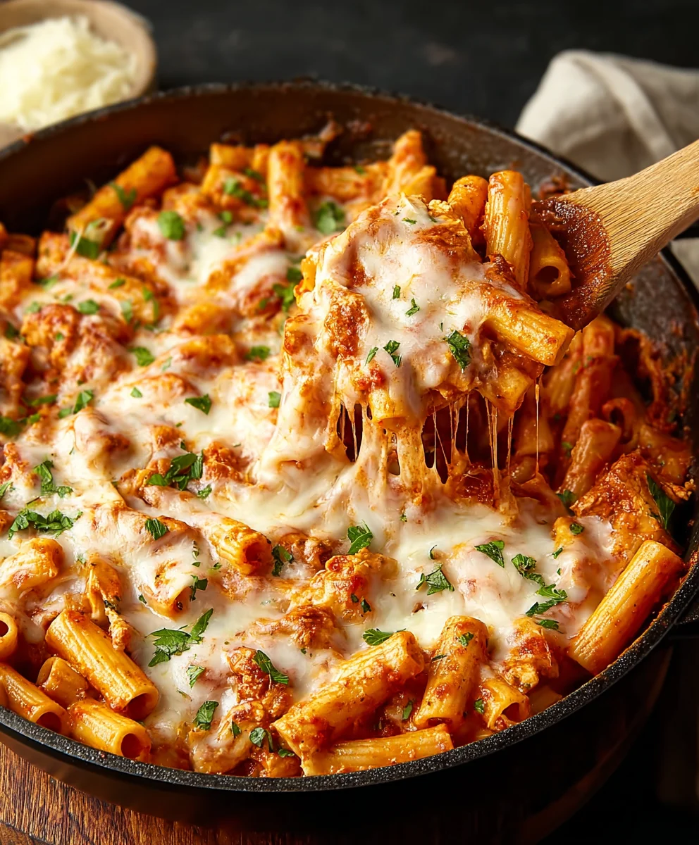 Easy Chicken Parmesan Pasta Skillet Recipe