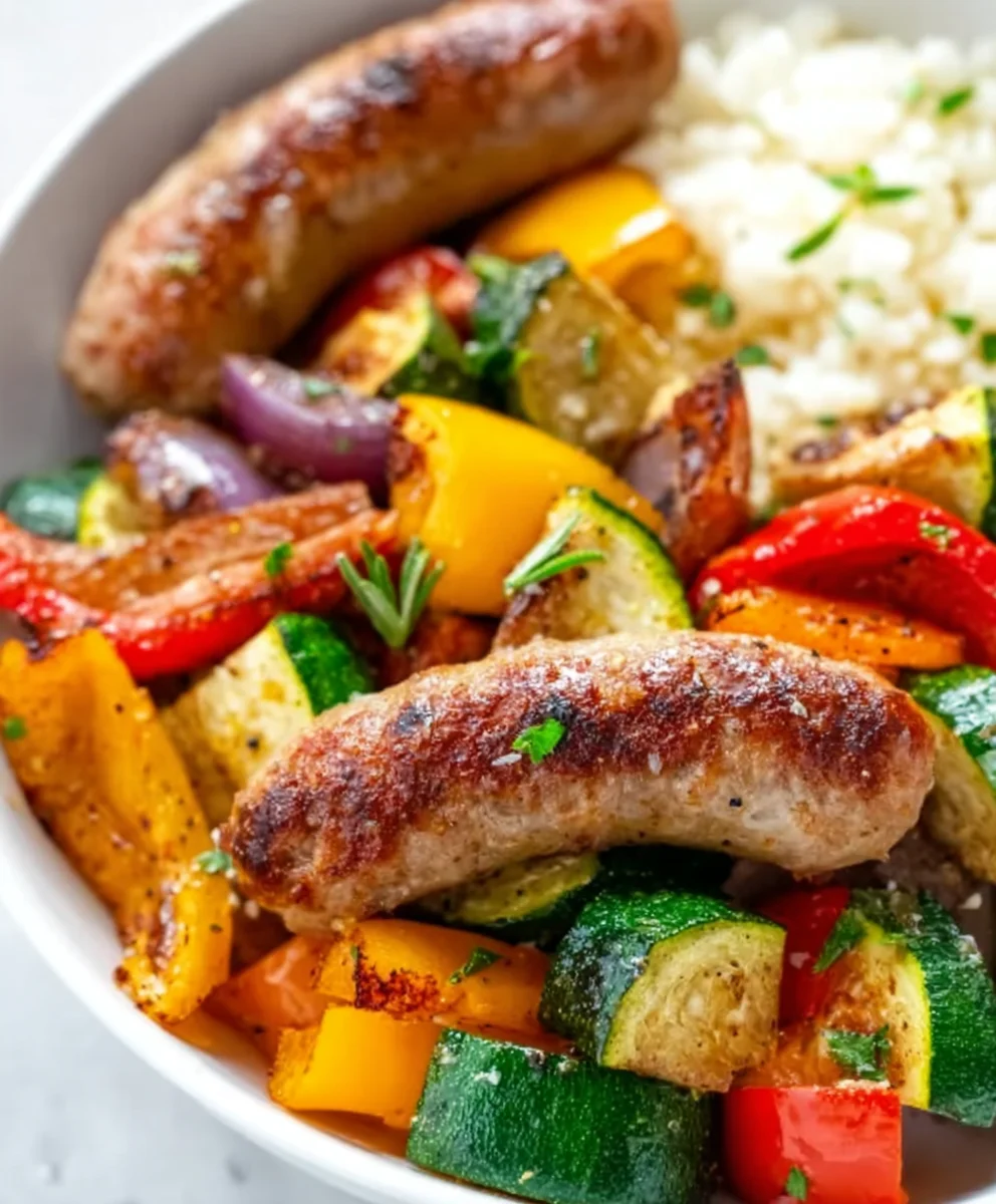Quick Air Fryer Beef Sausage Veggie Meal