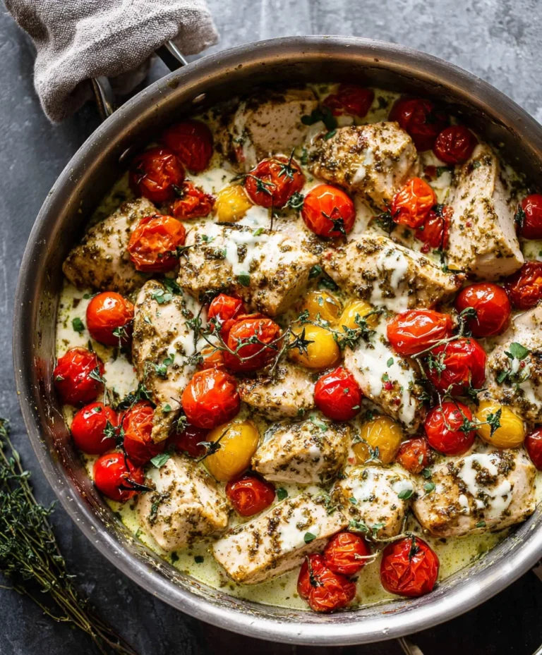 Creamy Pesto Chicken Roasted Tomatoes Recipe