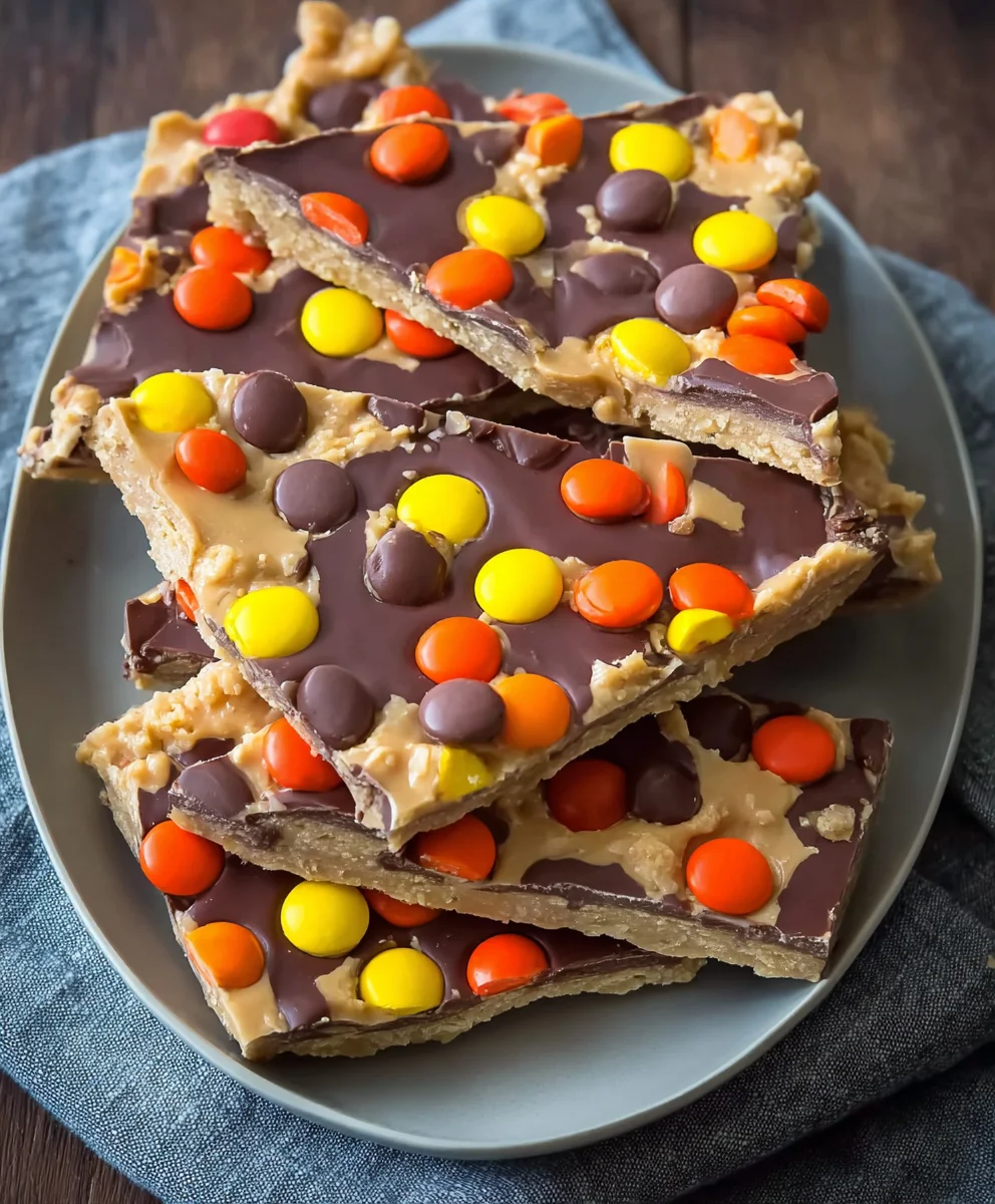 Reese's Pieces Peanut Butter Bark Recipe-Easy No-Bake Treat