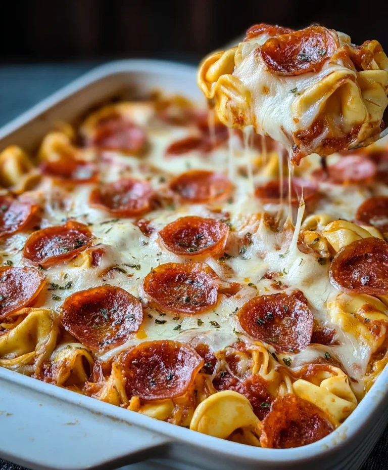Cheesy Beef Beef Pepperoni Tortellini Pizza Casserole