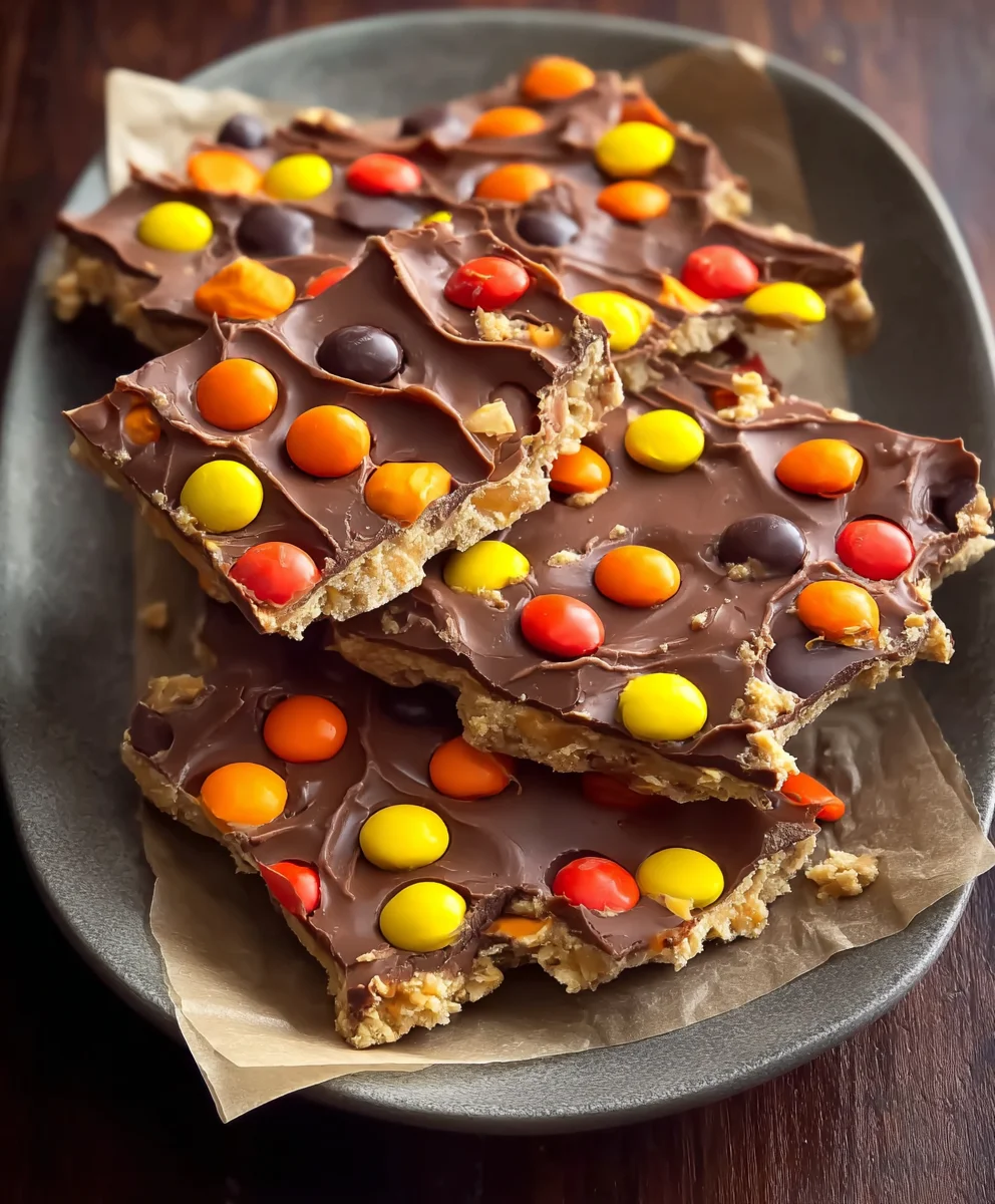 Reese's Pieces Peanut Butter Bark Recipe-Easy No-Bake Treat