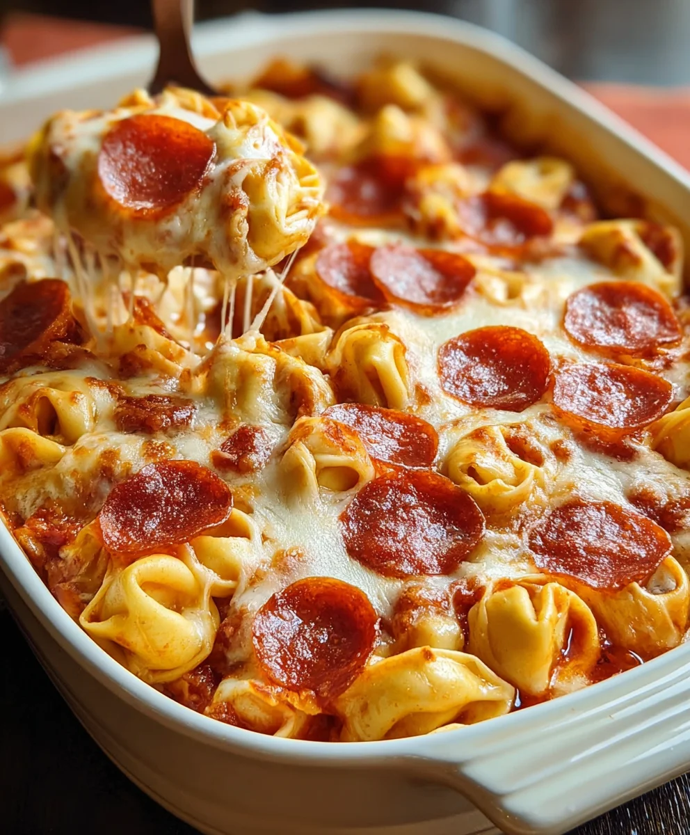 Cheesy Beef Beef Pepperoni Tortellini Pizza Casserole