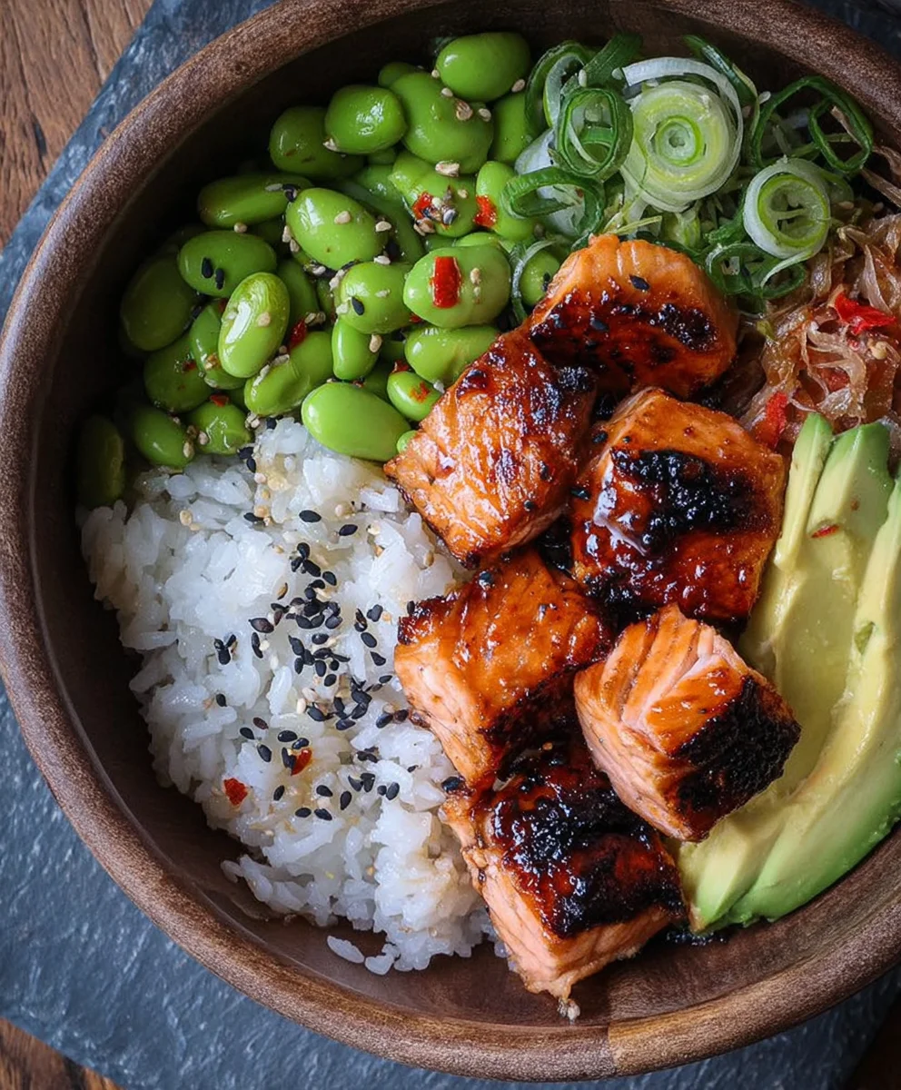 Easy Teriyaki Salmon Sushi Bowl-Gluten Free