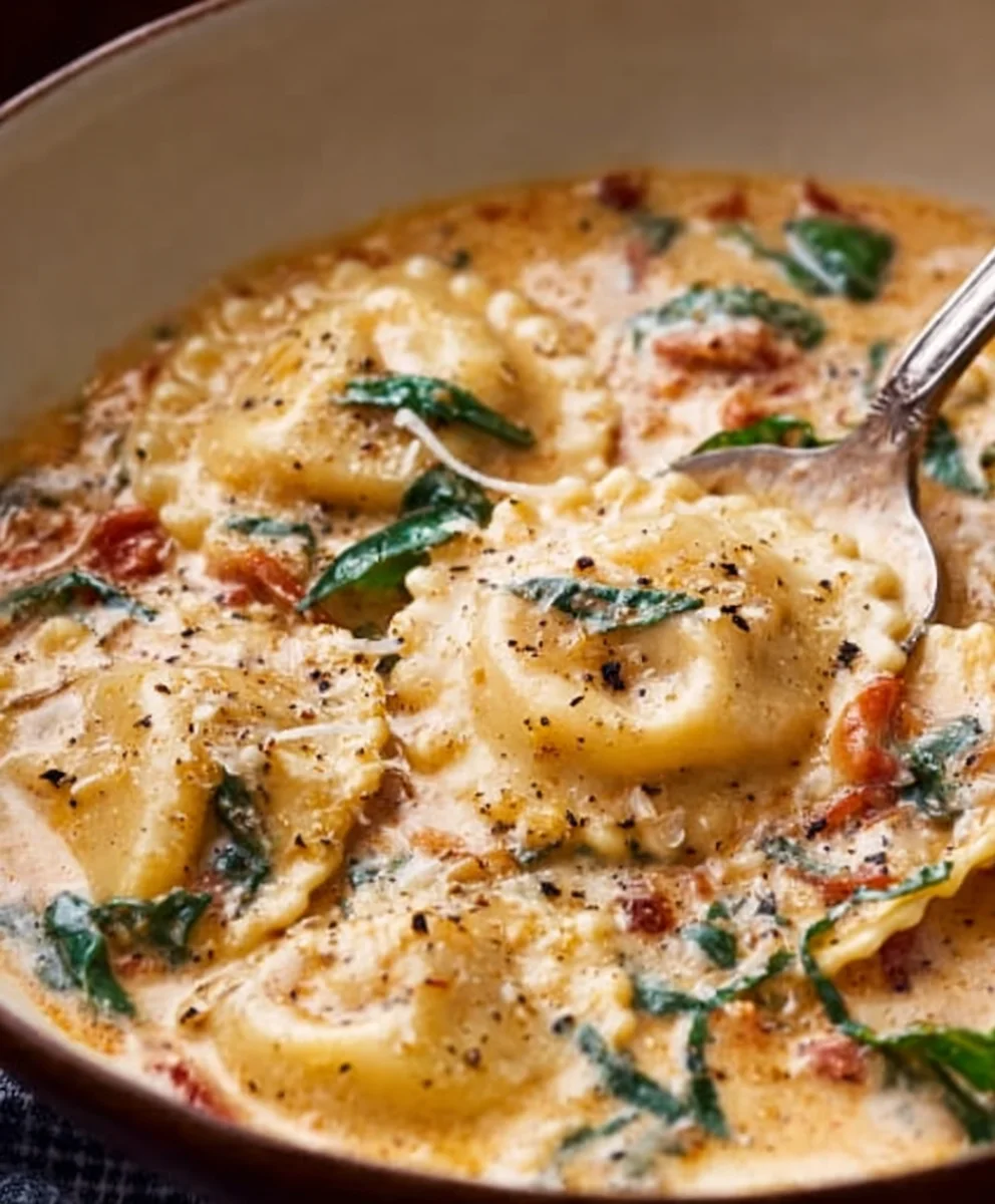 Creamy Tuscan Ravioli Soup-Hearty Comfort Dish