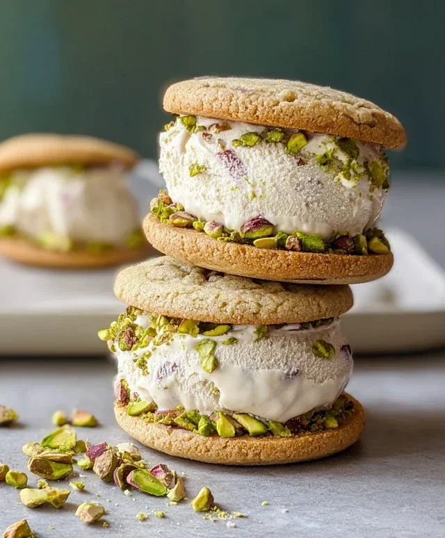Pistachio Cookie Ice Cream Sandwiches
