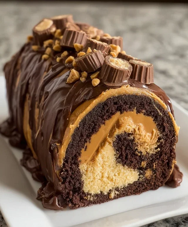 Peanut Butter Cup Chocolate Roll Cake