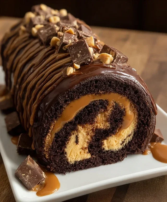 Peanut Butter Cup Chocolate Roll Cake