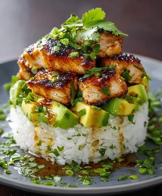 Delicious Honey Lime Chicken & Avocado Rice Stack Recipe