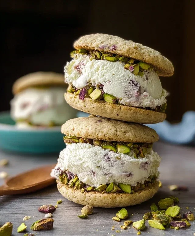 Pistachio Cookie Ice Cream Sandwiches