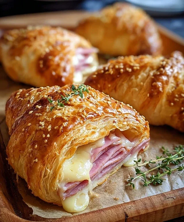 Baked Beef Beef Ham and Cheese Croissants
