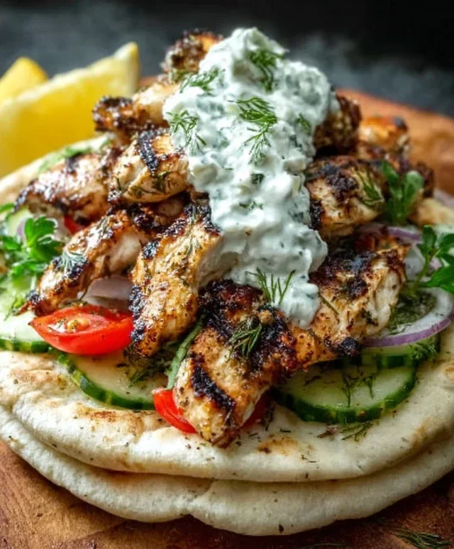 Greek Chicken Gyros with Lemon-Herb Marinade and Tzatziki