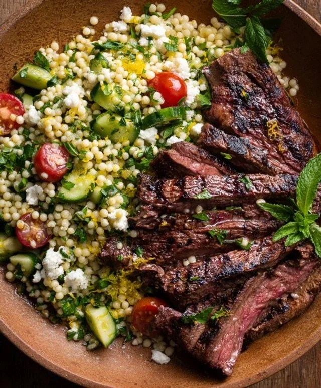 Grilled Skirt Steak with Lemon Herb Couscous Salad