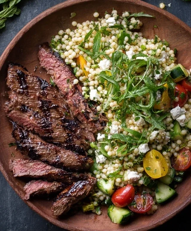 Grilled Skirt Steak with Lemon Herb Couscous Salad
