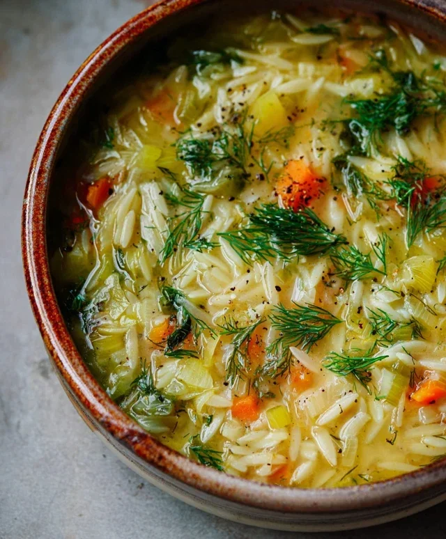 Orzo Leek and Dill Soup