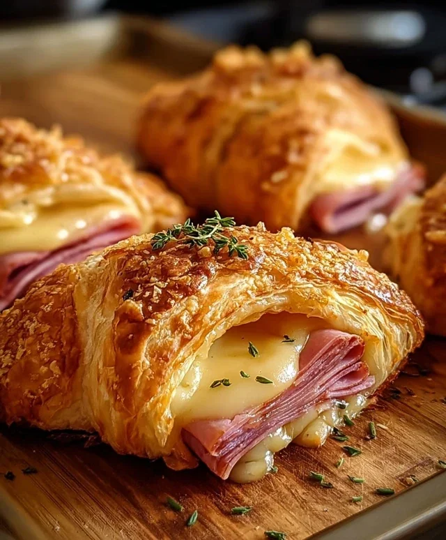 Baked Beef Beef Ham and Cheese Croissants