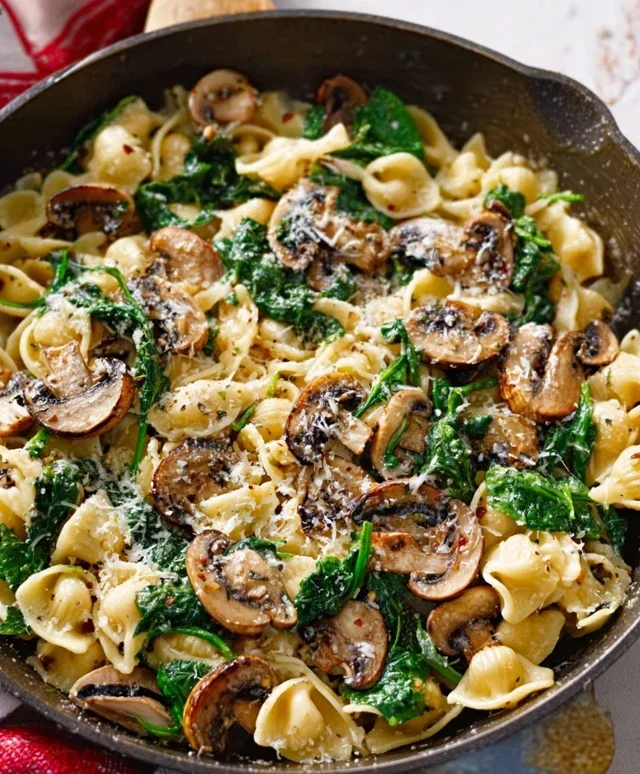 Parmesan Spinach Mushroom Pasta Skillet