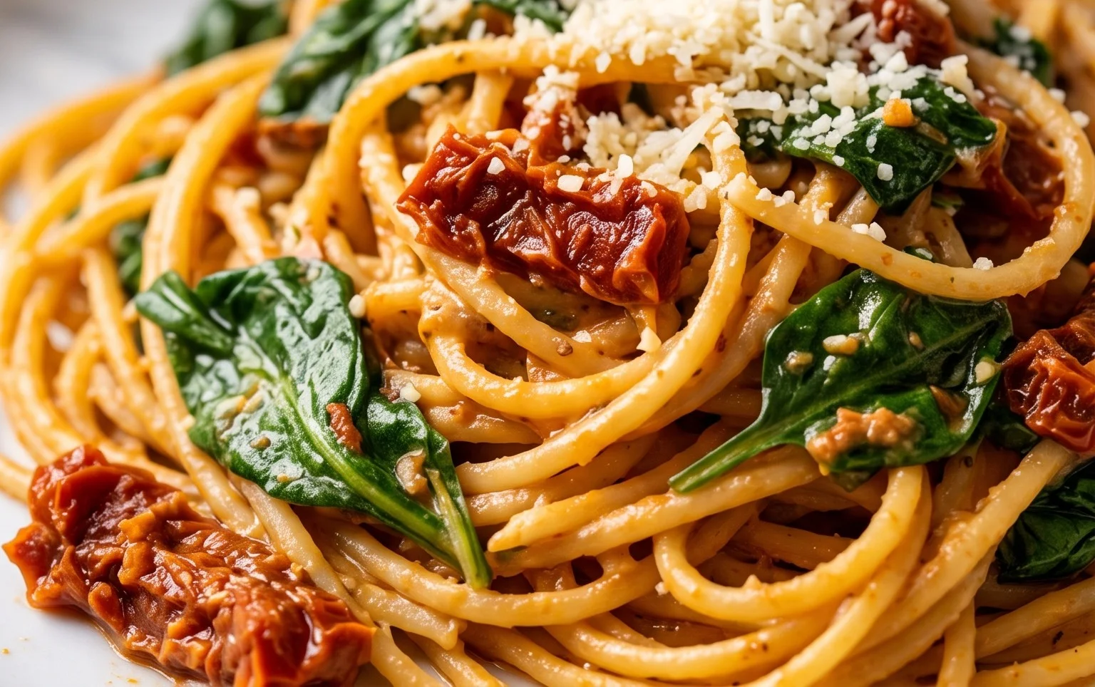 Spaghetti & Spinach with Sun-Dried Tomato Cream Sauce