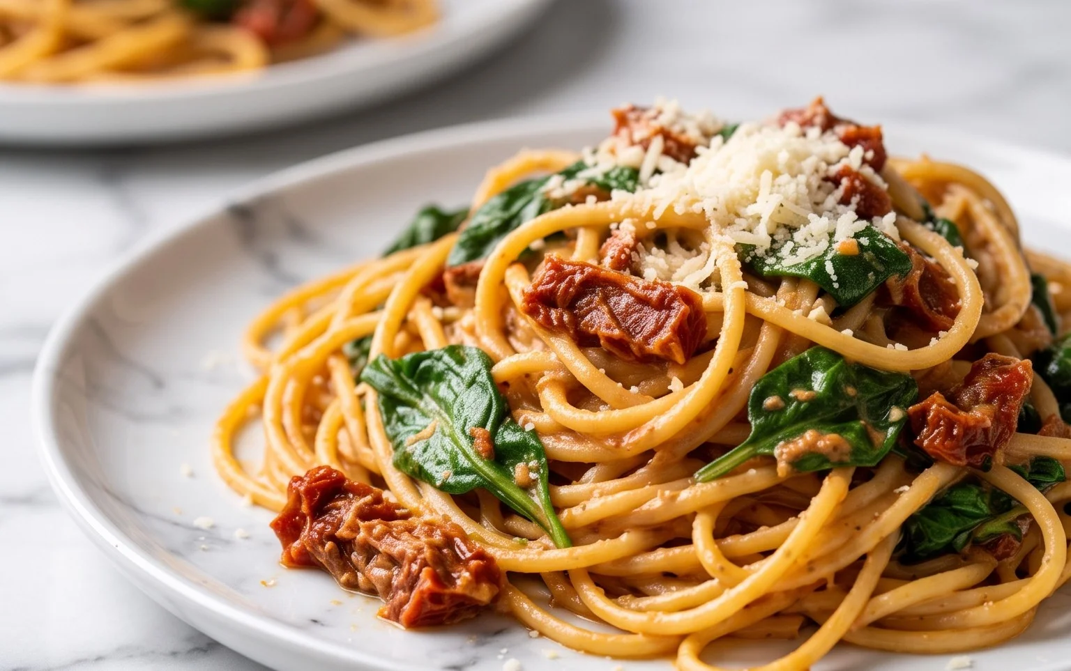 Spaghetti & Spinach with Sun-Dried Tomato Cream Sauce