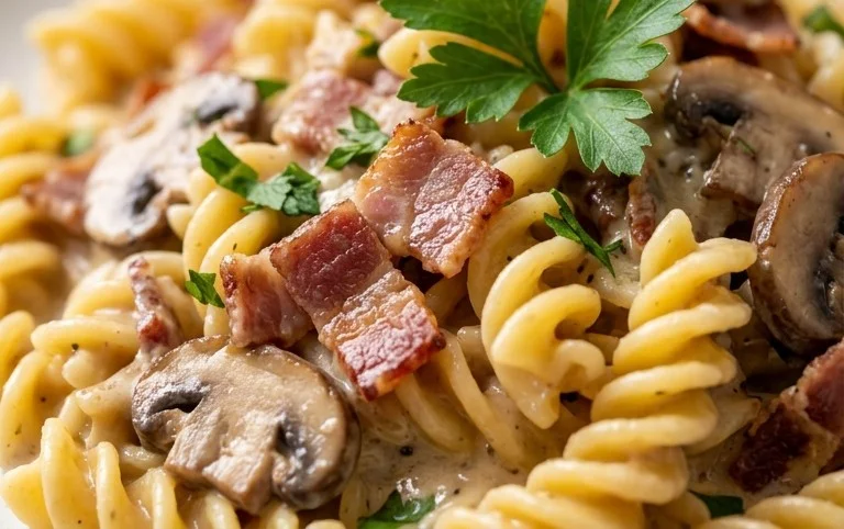 Creamy Beef Bacon and Mushroom Pasta