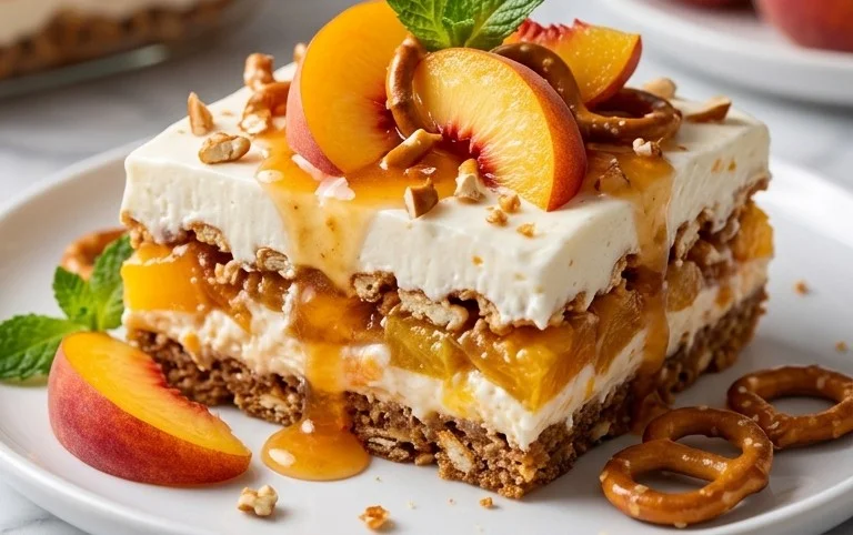 Peach Pretzel Salad Dessert