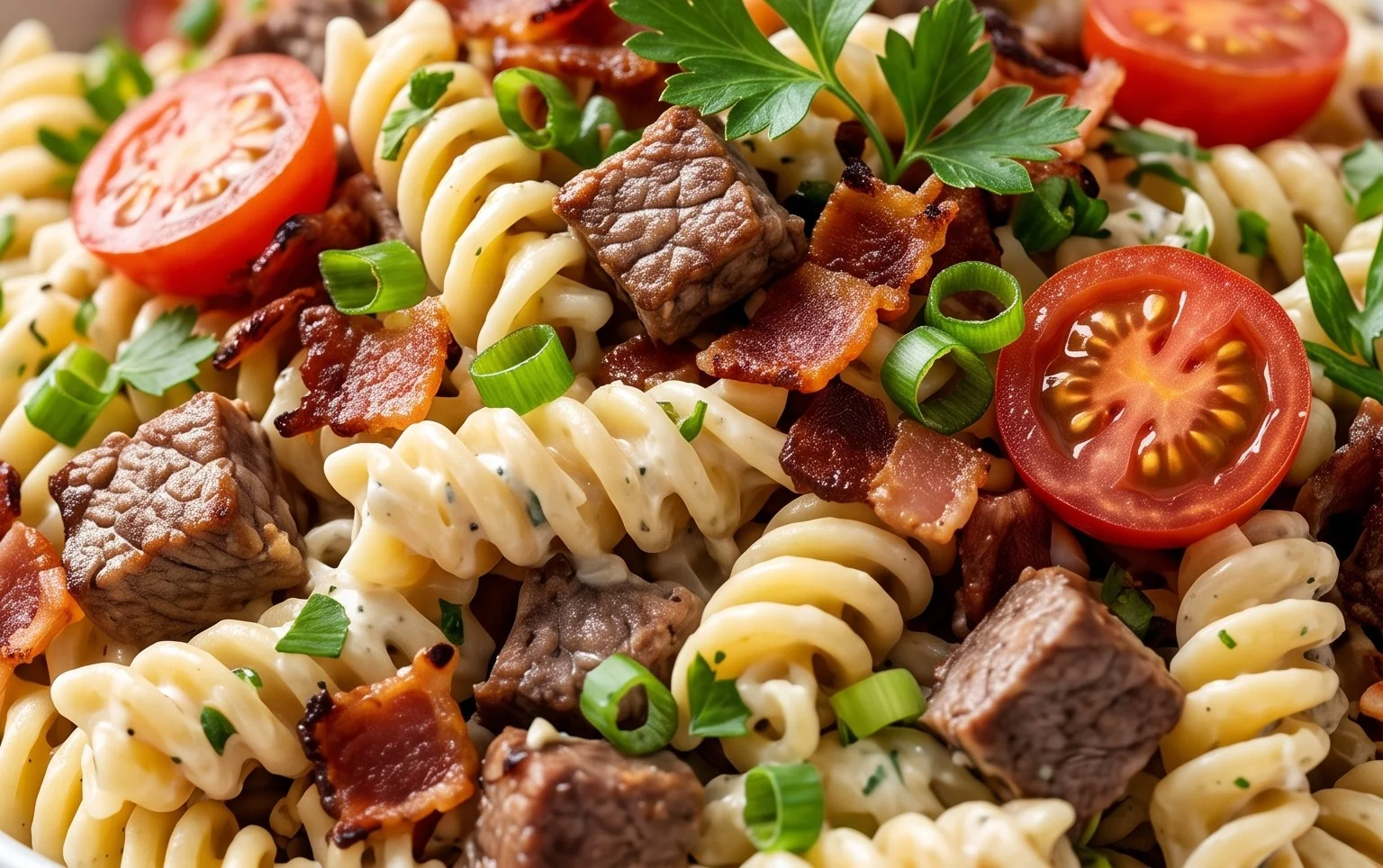 Beef Bacon Ranch Pasta Salad